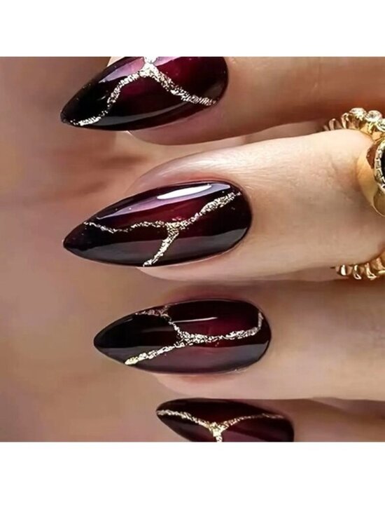Press On Fake  Nails Other - Nails Glitter Fake Press On 24 Glossy Goth Trendy Stylish Sexy Glam Dk Red Vamp